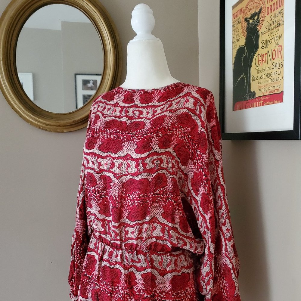 Parker Red Silk Snakeskin Print Blouson Dress Size Small - Picture 9 of 16